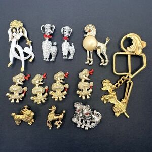 Vintage Lot of 12 Poodle Dog Brooches Avon Gerry's Unbranded